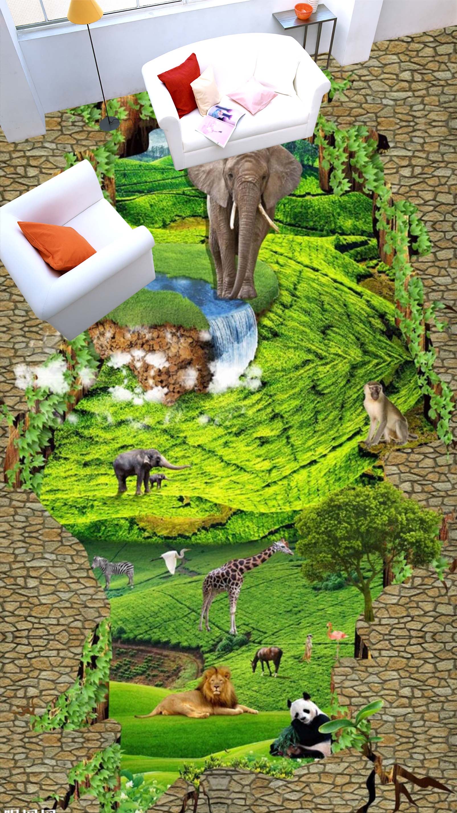 3D Grassland Animals 111 Floor Mural  Self-Adhesive Sticker Bathroom Non-slip Waterproof Flooring Murals