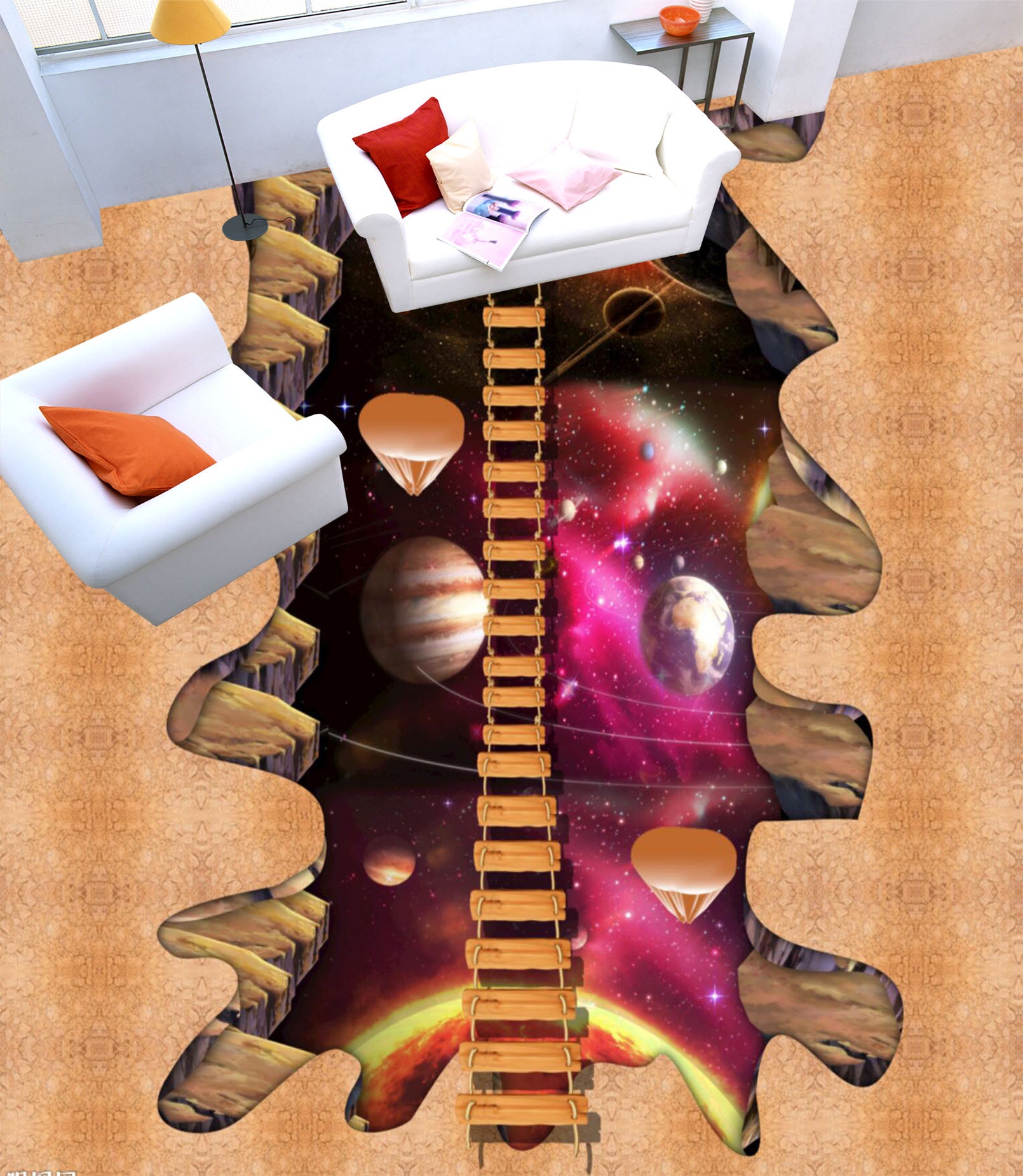 3D Universe Planet 165 Floor Mural  Self-Adhesive Sticker Bathroom Non-slip Waterproof Flooring Murals