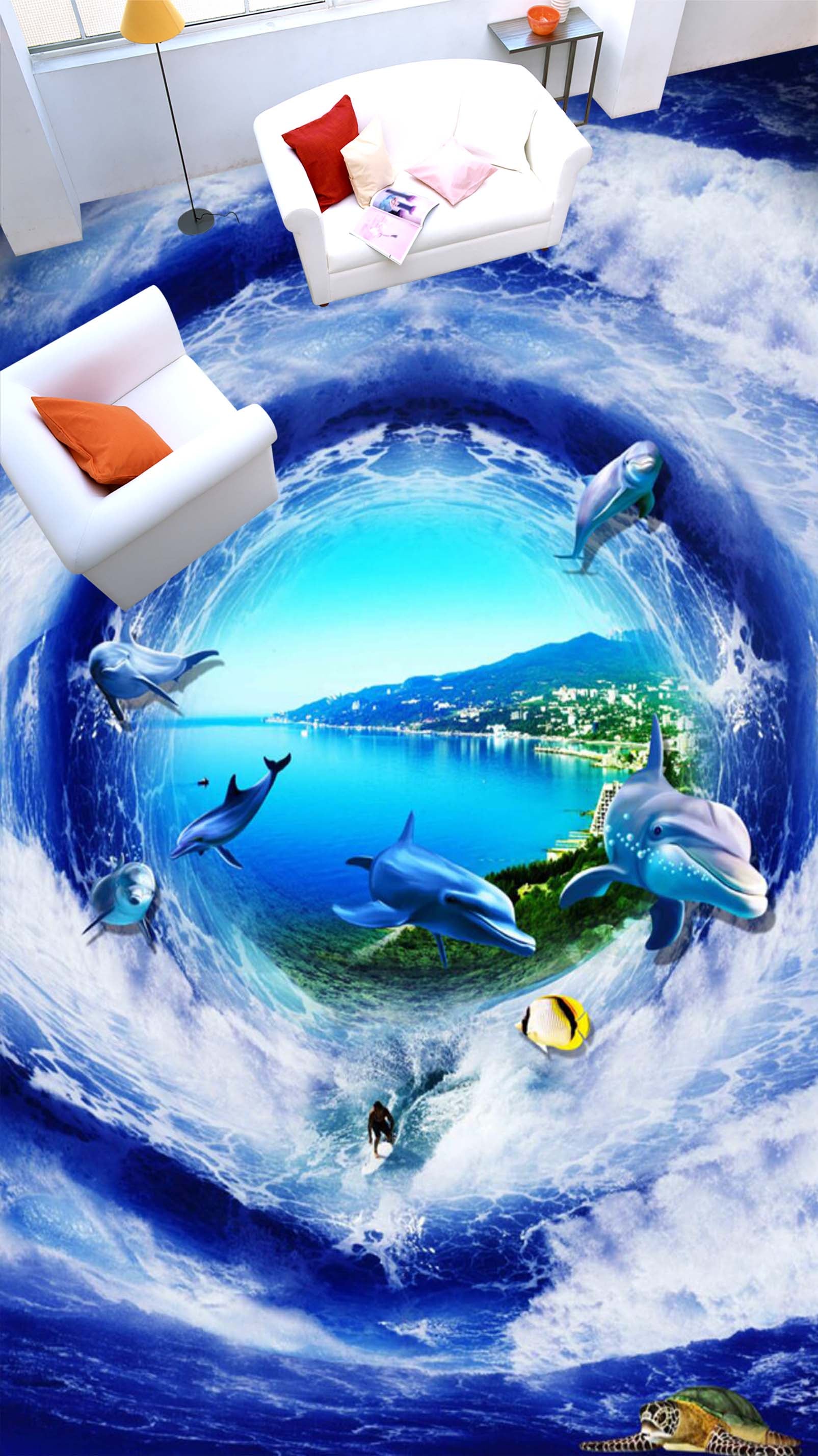 3D Ocean Whirlpool 123 Floor Mural  Self-Adhesive Sticker Bathroom Non-slip Waterproof Flooring Murals