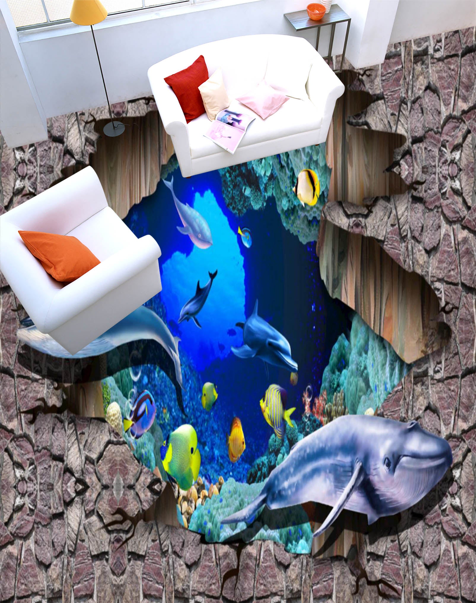 3D Marine Fish 152 Floor Mural  Self-Adhesive Sticker Bathroom Non-slip Waterproof Flooring Murals