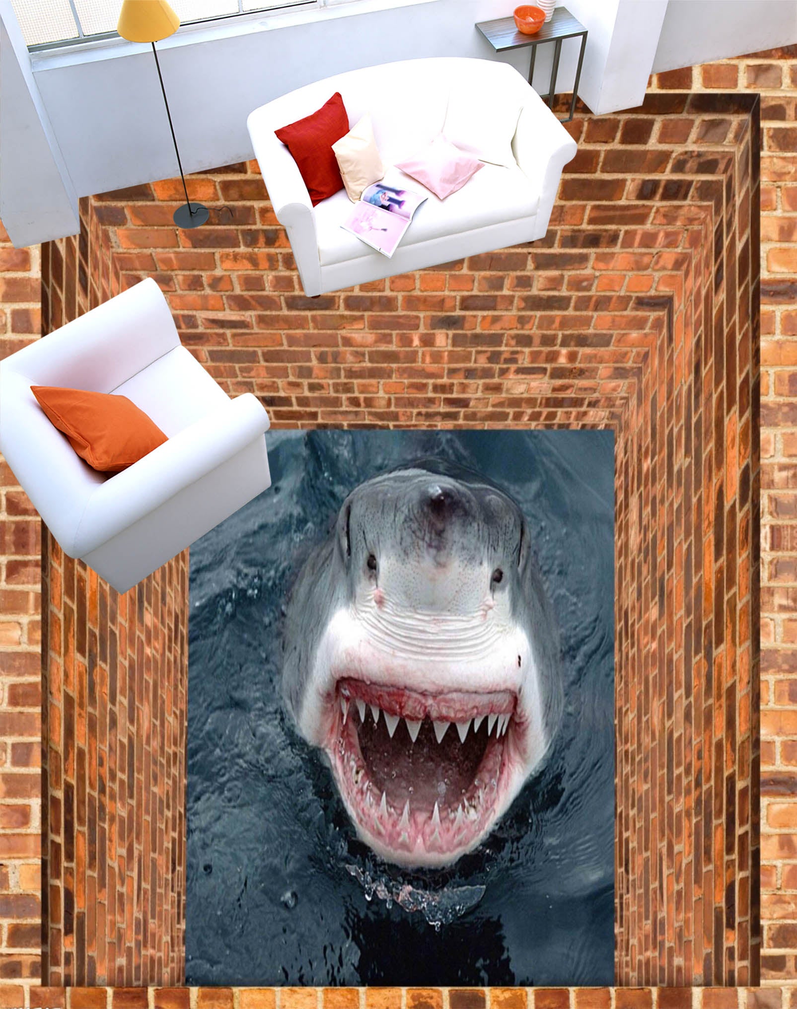 3D Open Fish Mouth 114 Floor Mural  Self-Adhesive Sticker Bathroom Non-slip Waterproof Flooring Murals