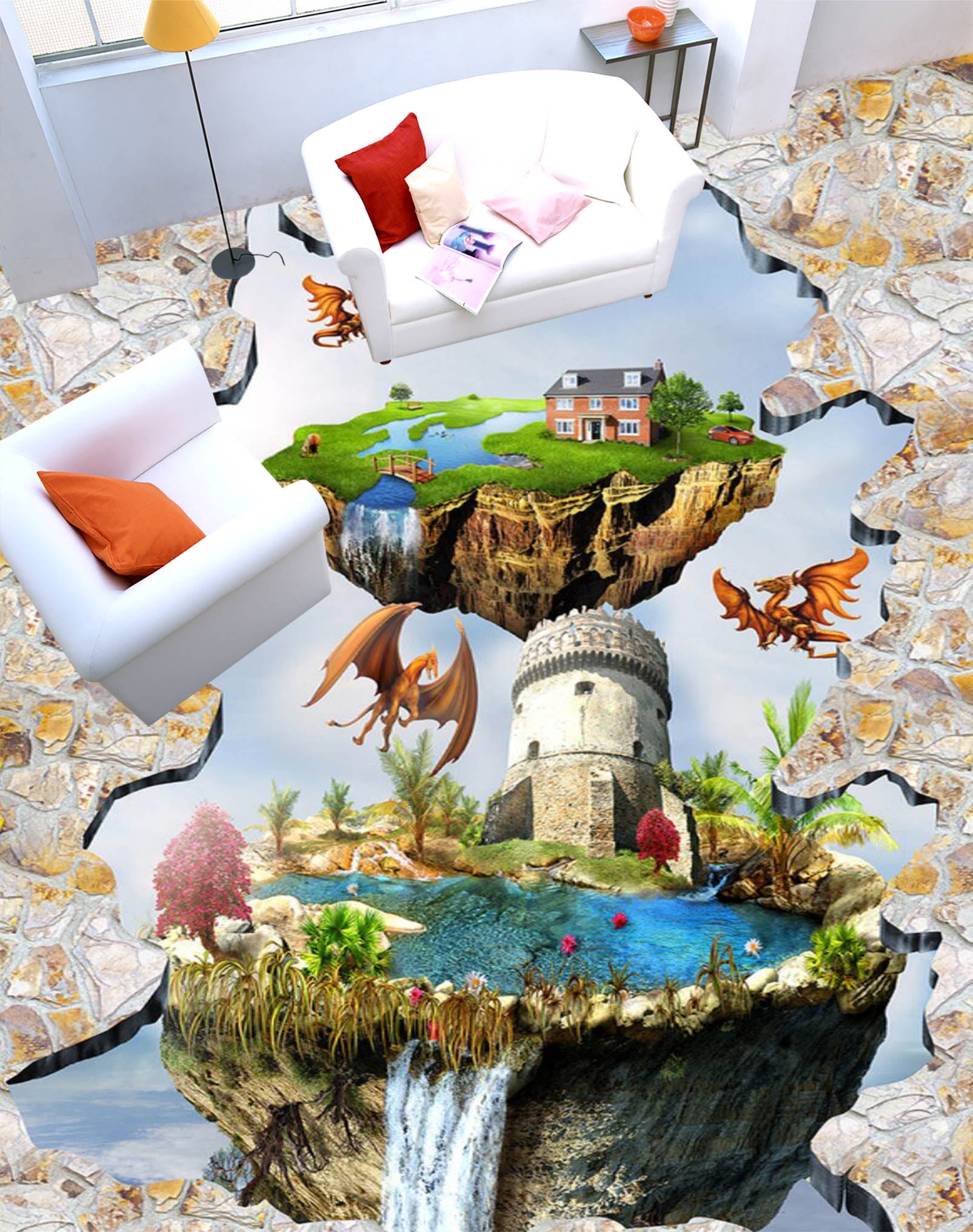 3D Stone Garden 115 Floor Mural  Self-Adhesive Sticker Bathroom Non-slip Waterproof Flooring Murals