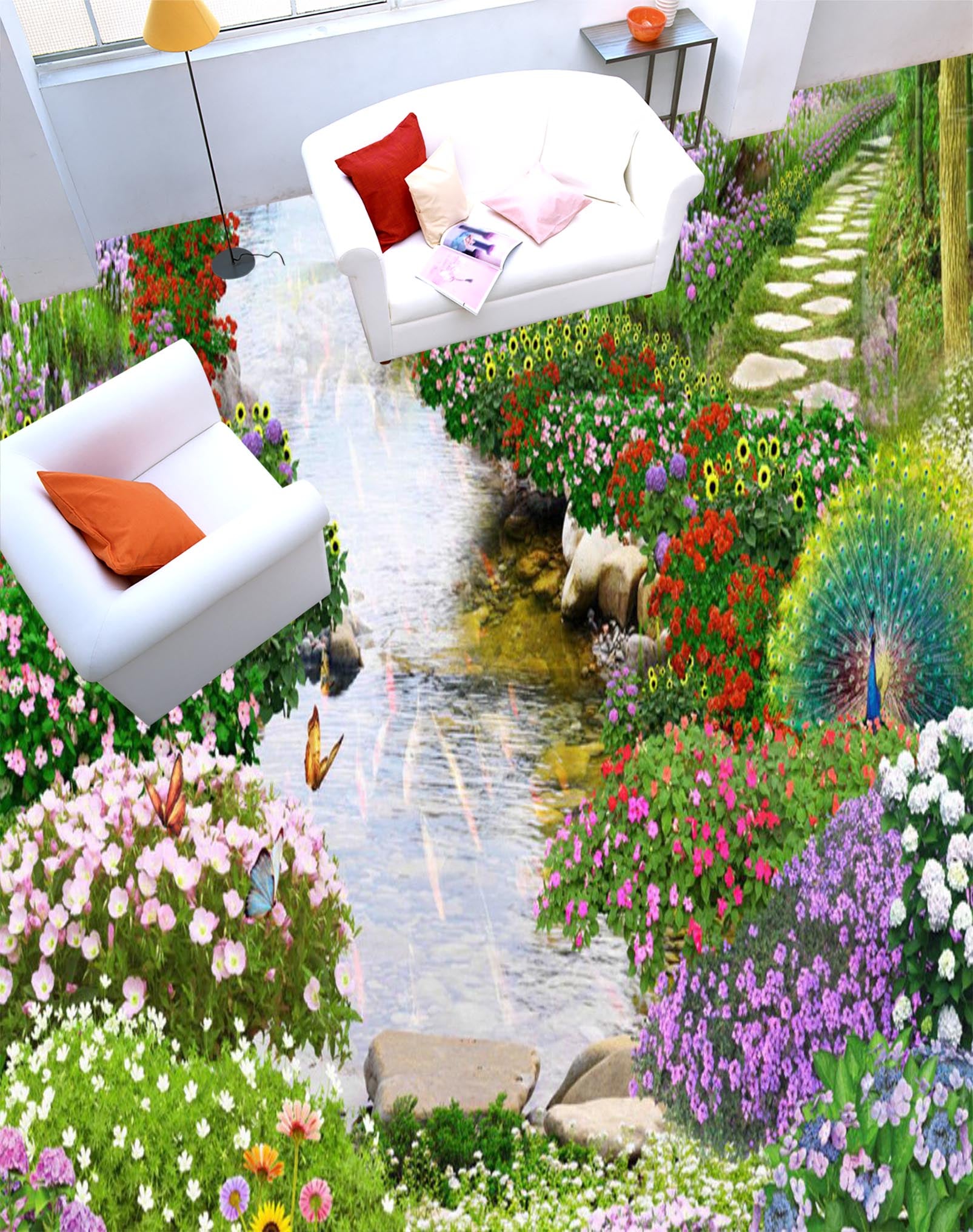 3D Spring Garden 134 Floor Mural  Self-Adhesive Sticker Bathroom Non-slip Waterproof Flooring Murals