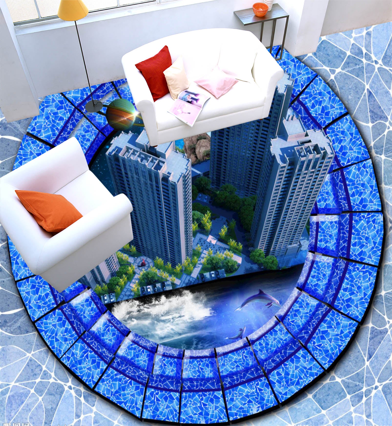 3D Technology Building 153 Floor Mural  Self-Adhesive Sticker Bathroom Non-slip Waterproof Flooring Murals