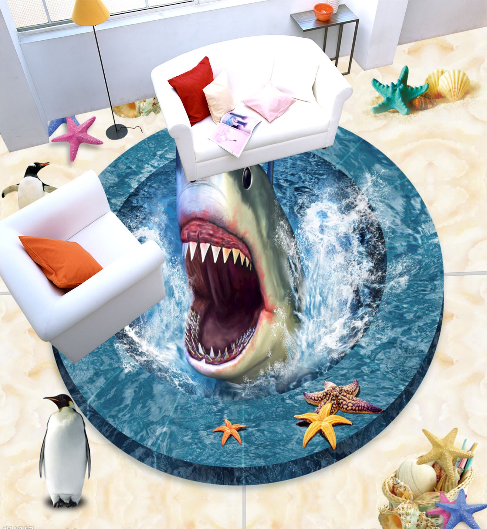 3D Shark Mouth 175 Floor Mural  Self-Adhesive Sticker Bathroom Non-slip Waterproof Flooring Murals