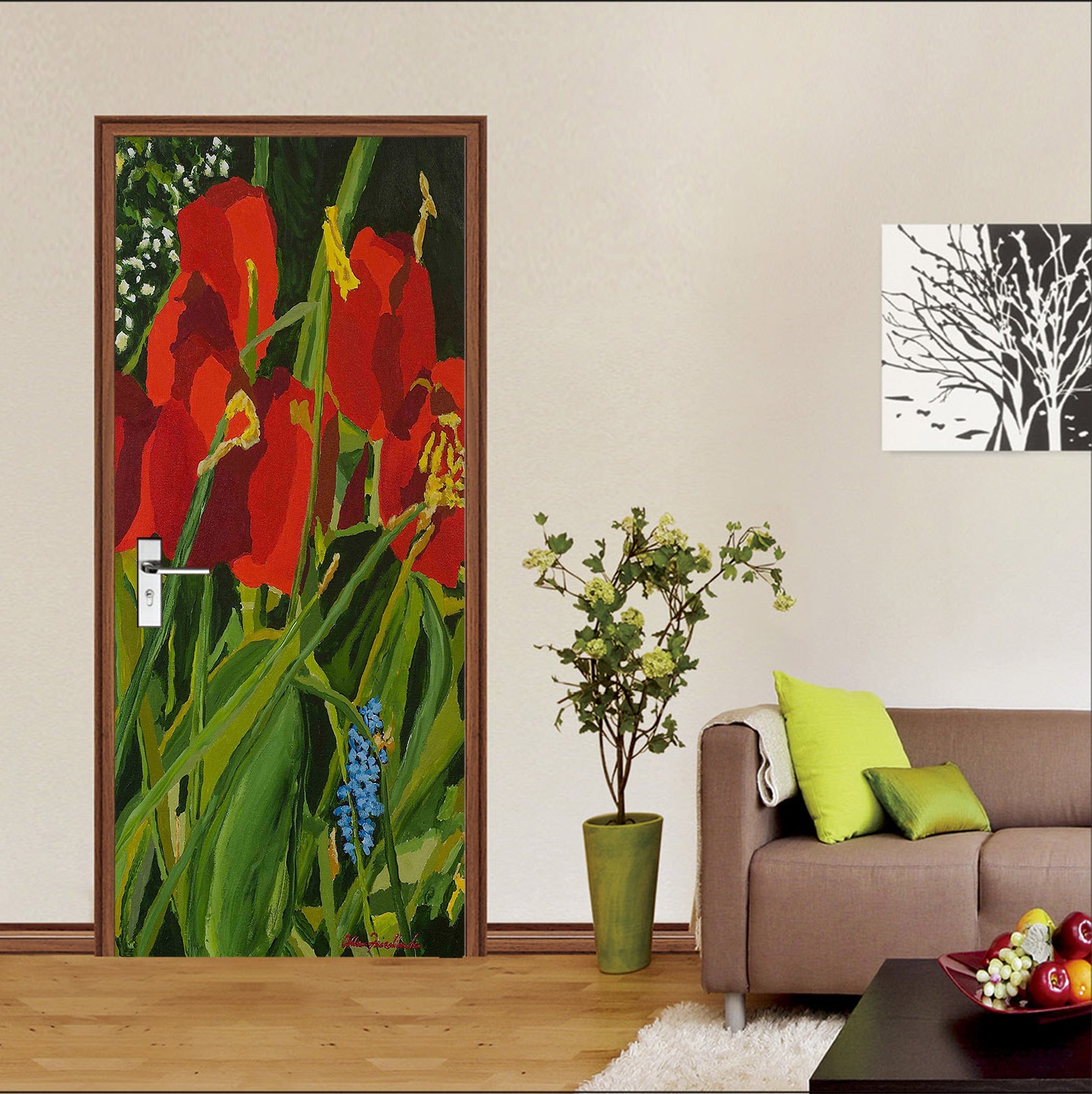 3D Red Tulips Flowers 9365 Allan P. Friedlander Door Mural