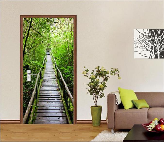 3D green woods plank bridge door mural Wallpaper AJ Wallpaper 