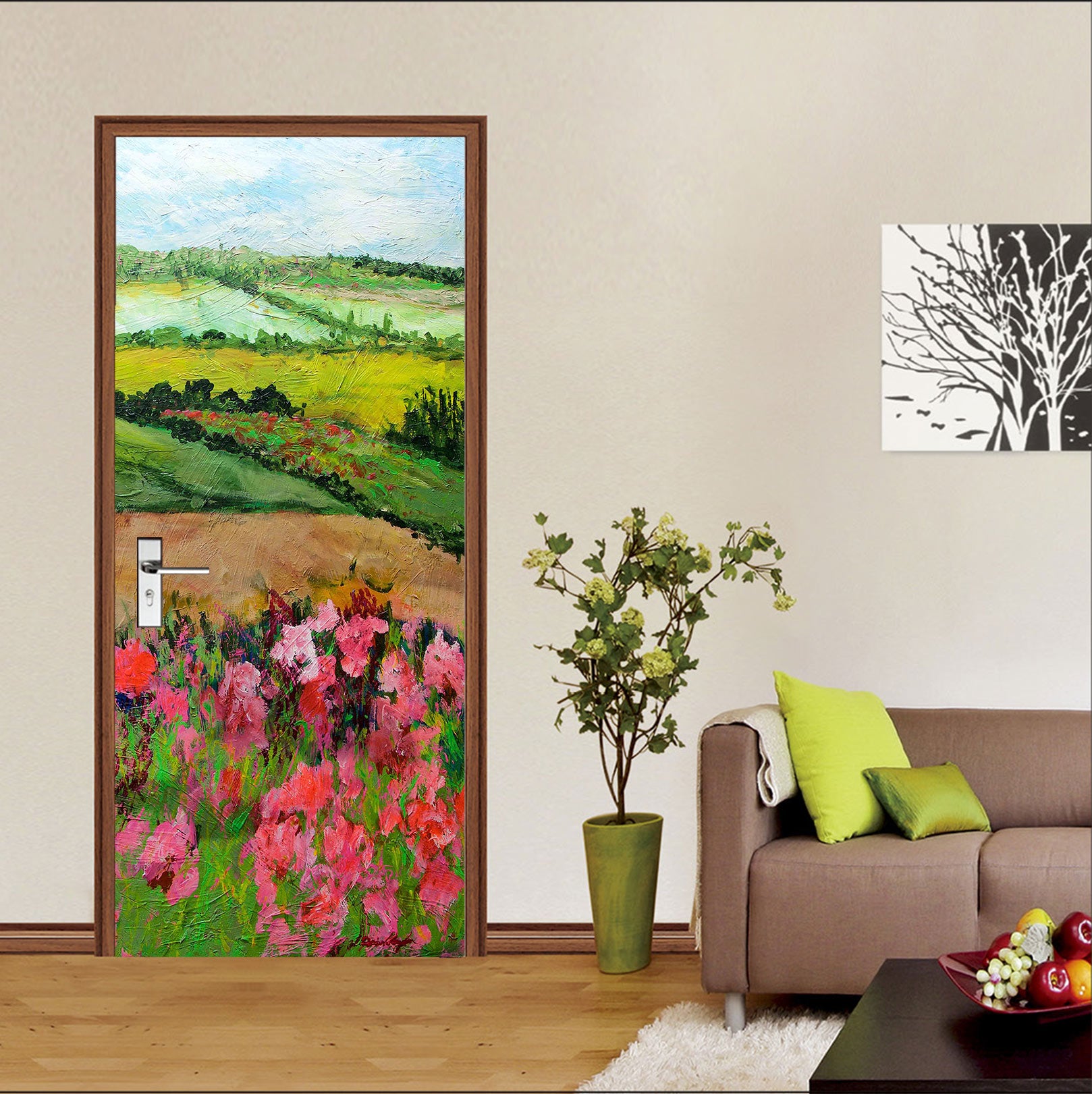 3D Lawn Pink Flower Bush Painting 93149 Allan P. Friedlander Door Mural