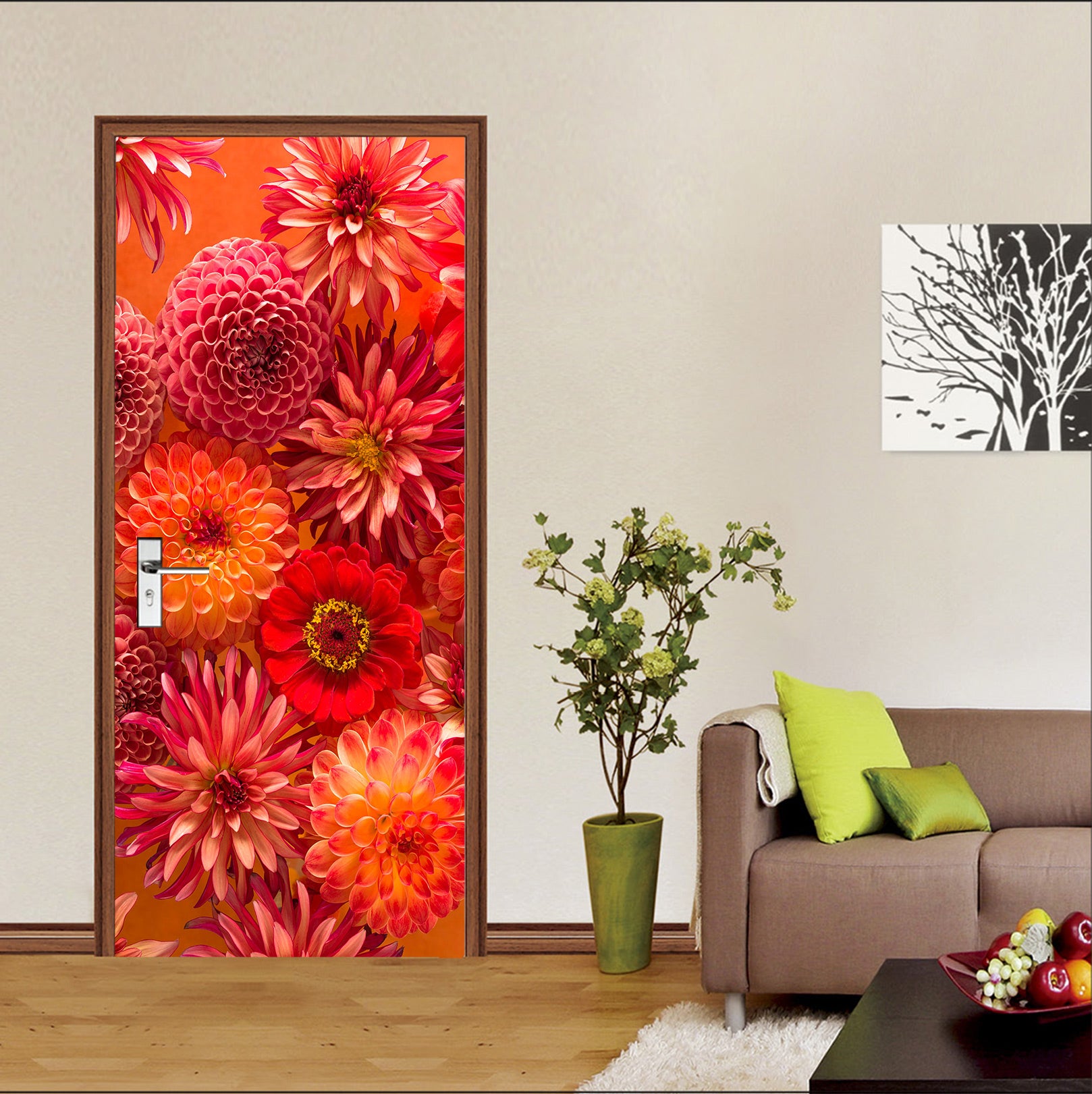 3D Red Chrysanthemum 10720 Assaf Frank Door Mural