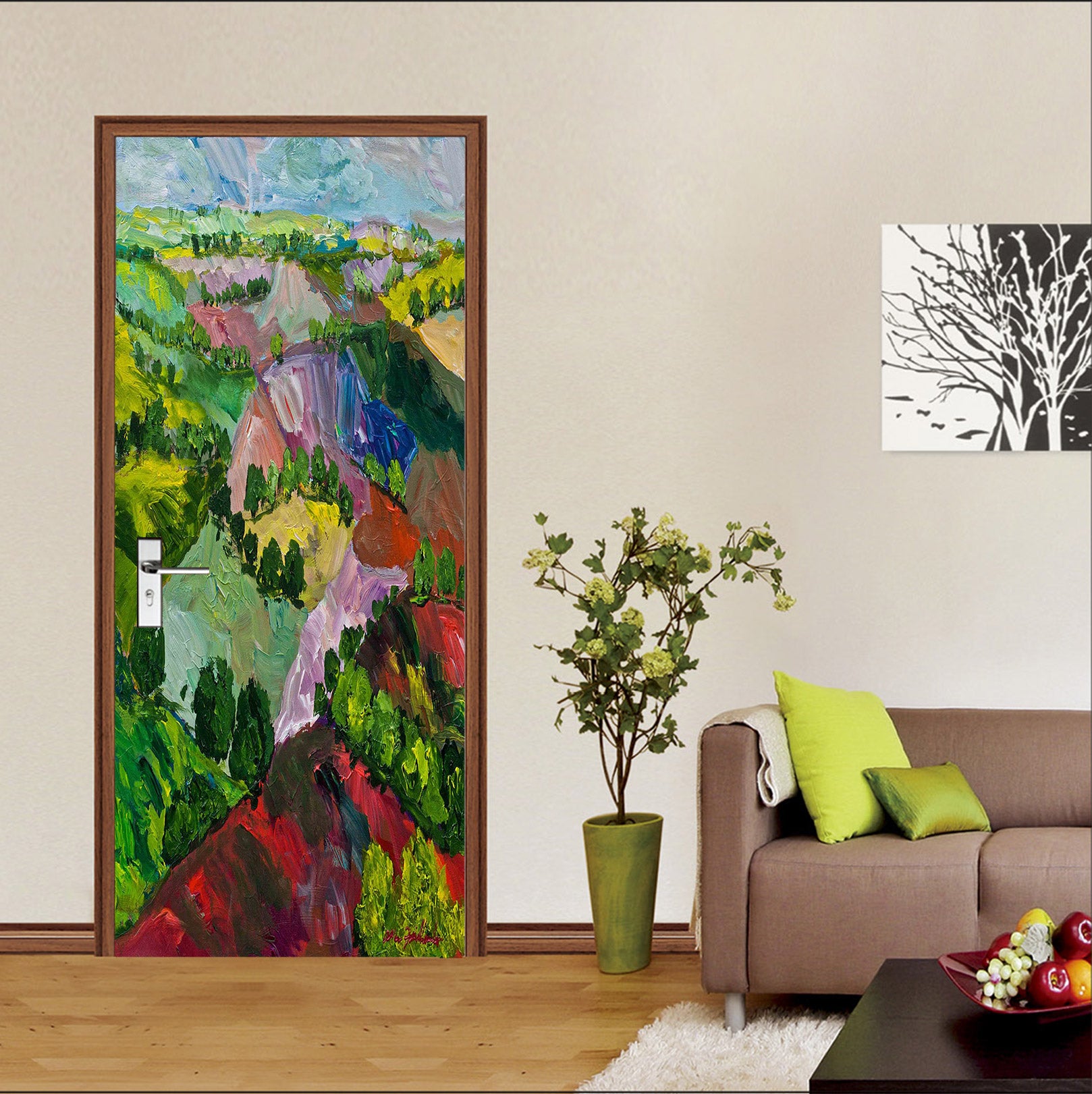 3D Colorful Hillside Meadow Trees 9399 Allan P. Friedlander Door Mural