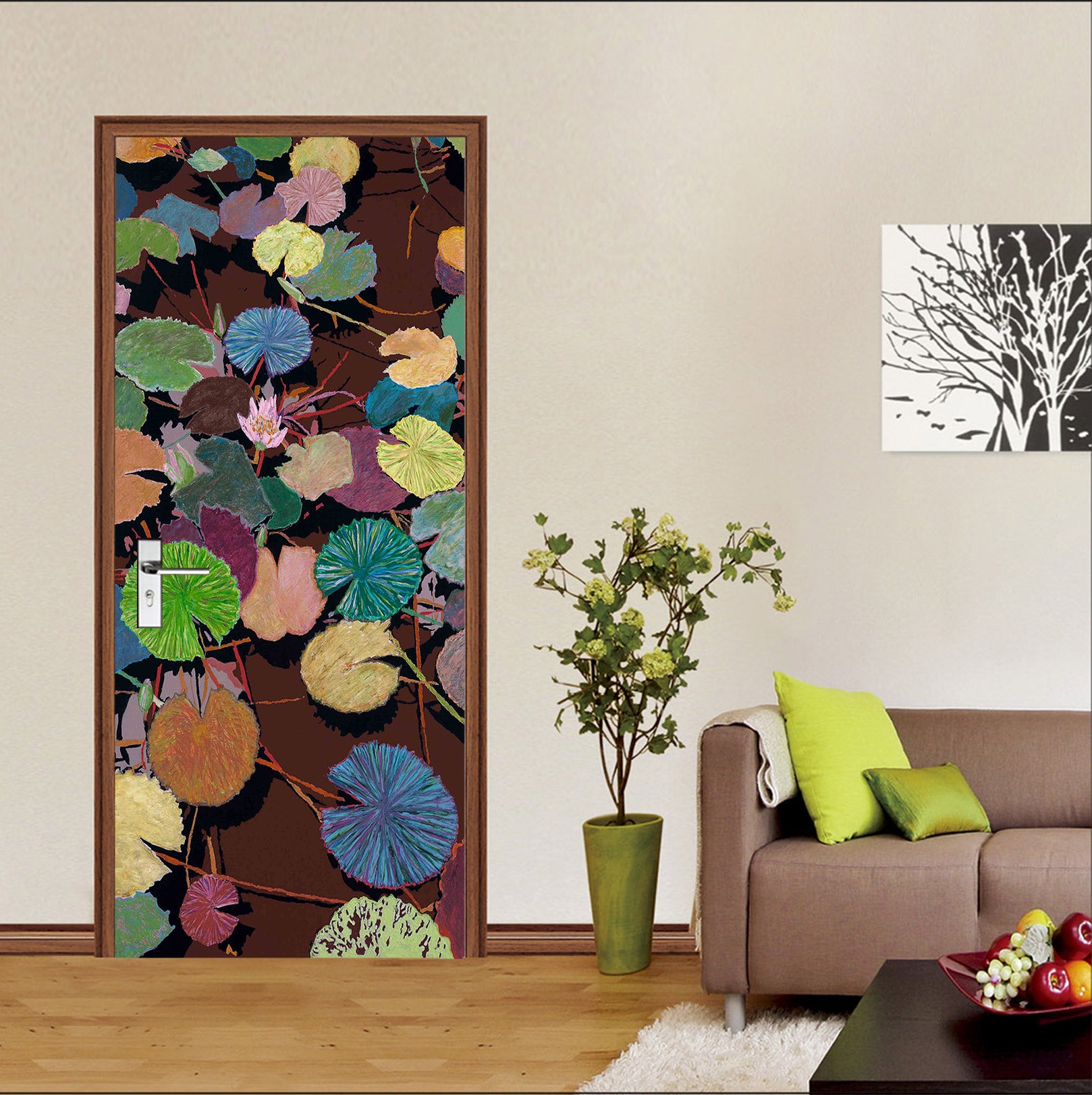 3D Color Lotus Leaf Pond 93163 Allan P. Friedlander Door Mural
