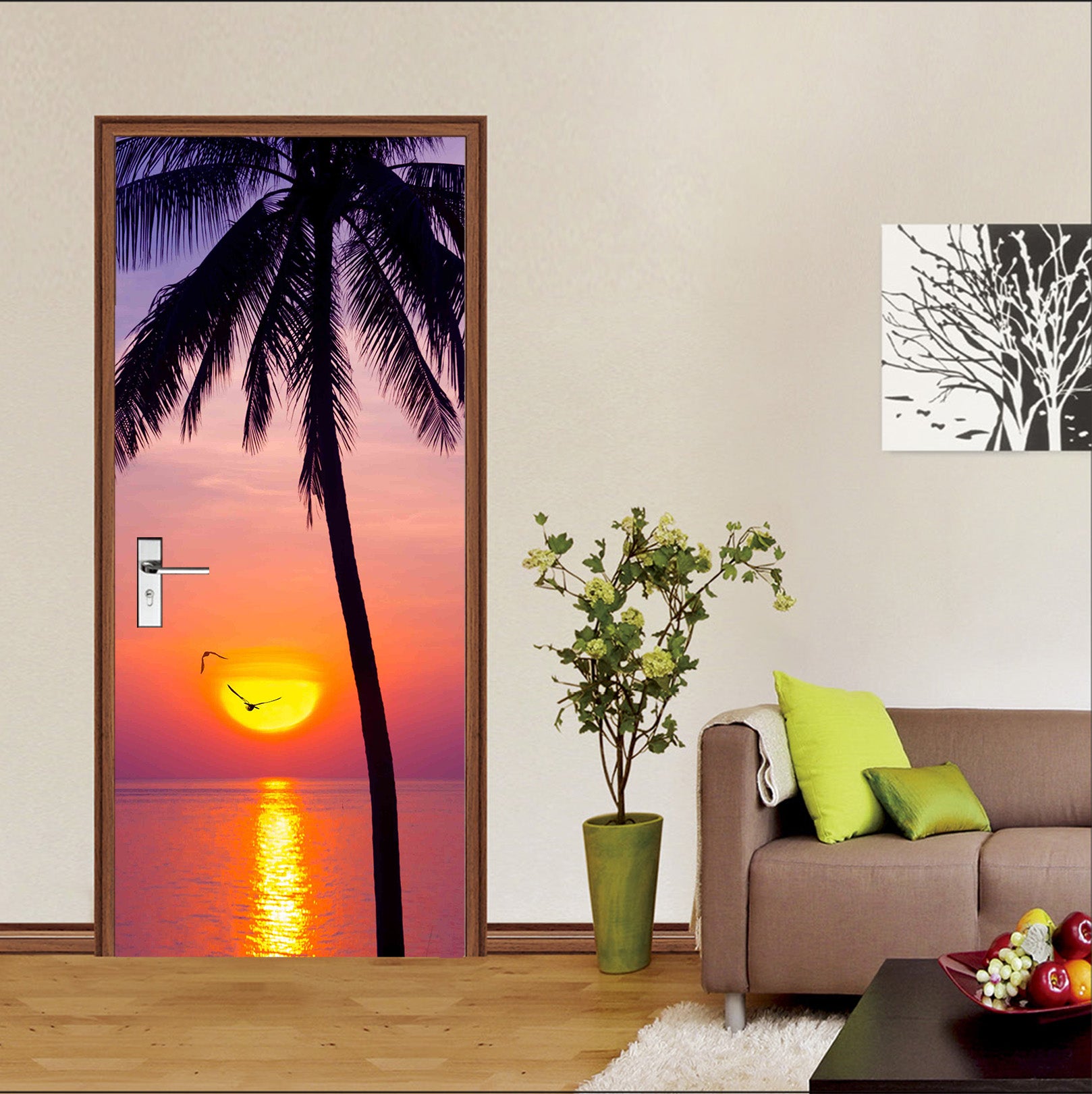 3D Sunset Coconut Tree 12288 Marco Carmassi Door Mural