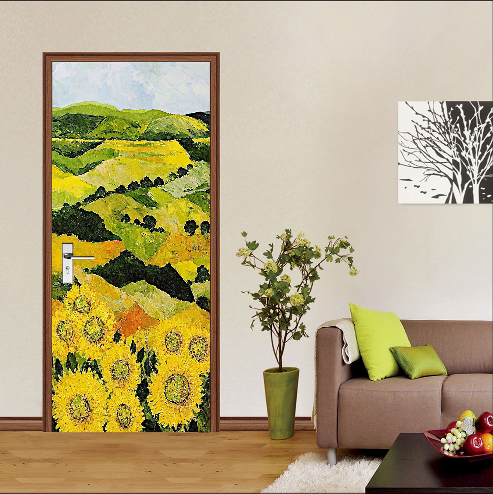 3D Meadow Hillside Sunflower Bushes 9393 Allan P. Friedlander Door Mural