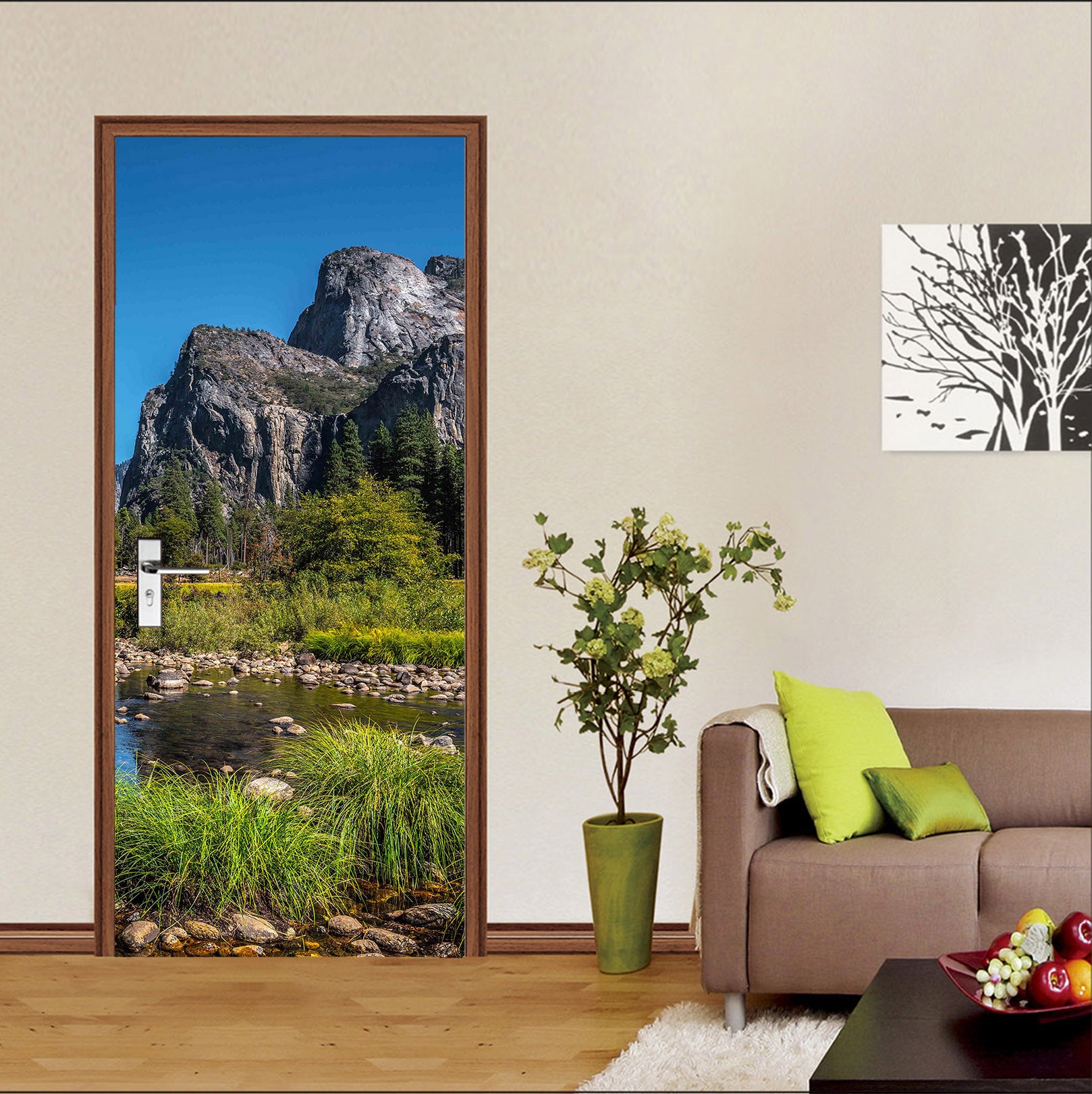 3D Rocky Grass Creek 122159 Marco Carmassi Door Mural