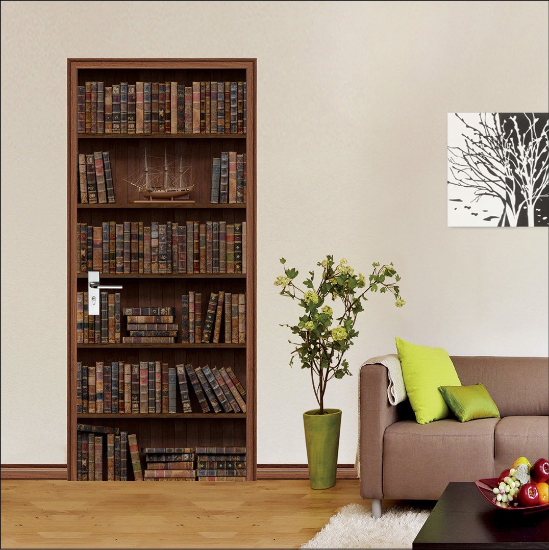 3d Bookcase storage consolidation door mural Wallpaper AJ Wallpaper 