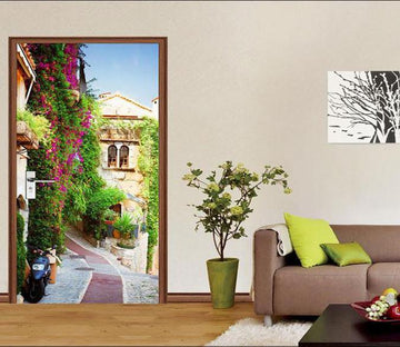 3D green flower landscape door mural Wallpaper AJ Wallpaper 