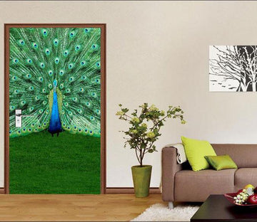 3D peacock flaunting its tail door mural Wallpaper AJ Wallpaper 