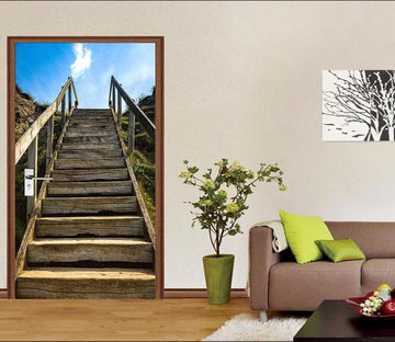 3D upward woodiness stairs door mural Wallpaper AJ Wallpaper 