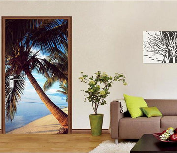3D green palm tree door mural Wallpaper AJ Wallpaper 