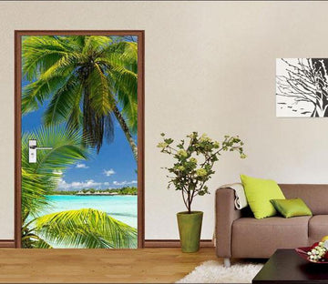 3D palm sea sky door mural Wallpaper AJ Wallpaper 