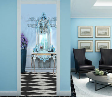3D blue dresser mirror door mural Wallpaper AJ Wallpaper 
