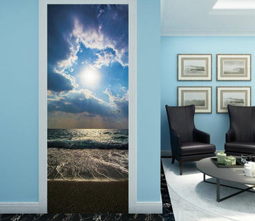 3D blue sea beach door mural Wallpaper AJ Wallpaper 