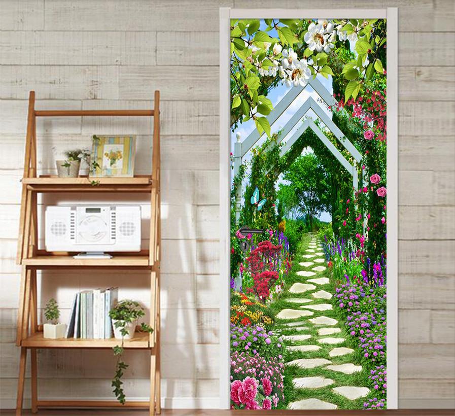 3D stone-paved road door mural Wallpaper AJ Wallpaper 