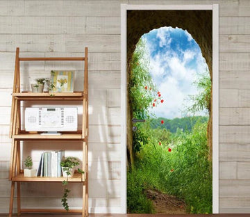 3D green gate door mural Wallpaper AJ Wallpaper 