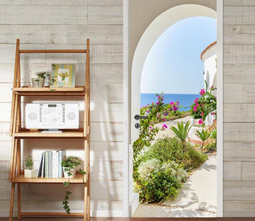 3D blue seascape door mural Wallpaper AJ Wallpaper 