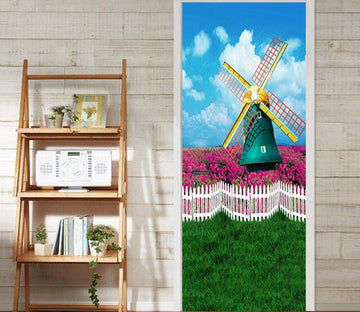 3D windmill flower grassland painting door mural Wallpaper AJ Wallpaper 