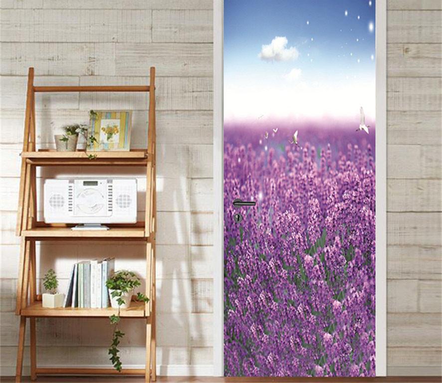 3D lavender field under the sun door mural Wallpaper AJ Wallpaper 