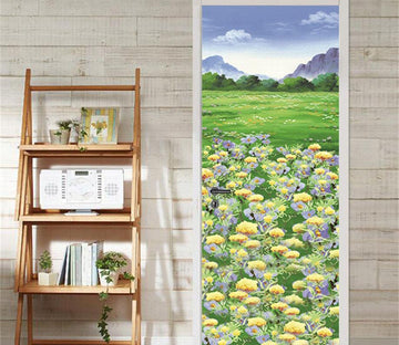 3D grassland mountain flower door mural Wallpaper AJ Wallpaper 