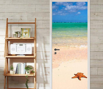 3D blue beach starfish door mural Wallpaper AJ Wallpaper 