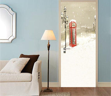 3D telephone booth in snow door mural Wallpaper AJ Wallpaper 