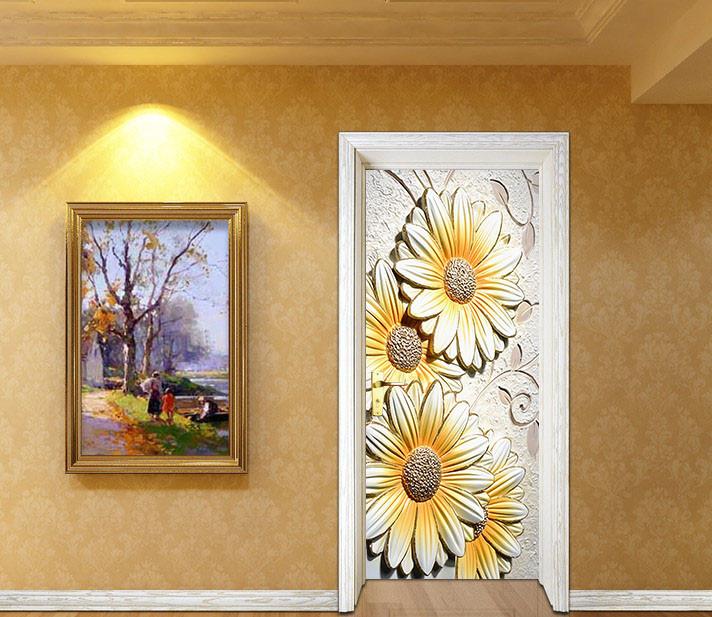 3D daisy flower paintingrch door mural Wallpaper AJ Wallpaper 