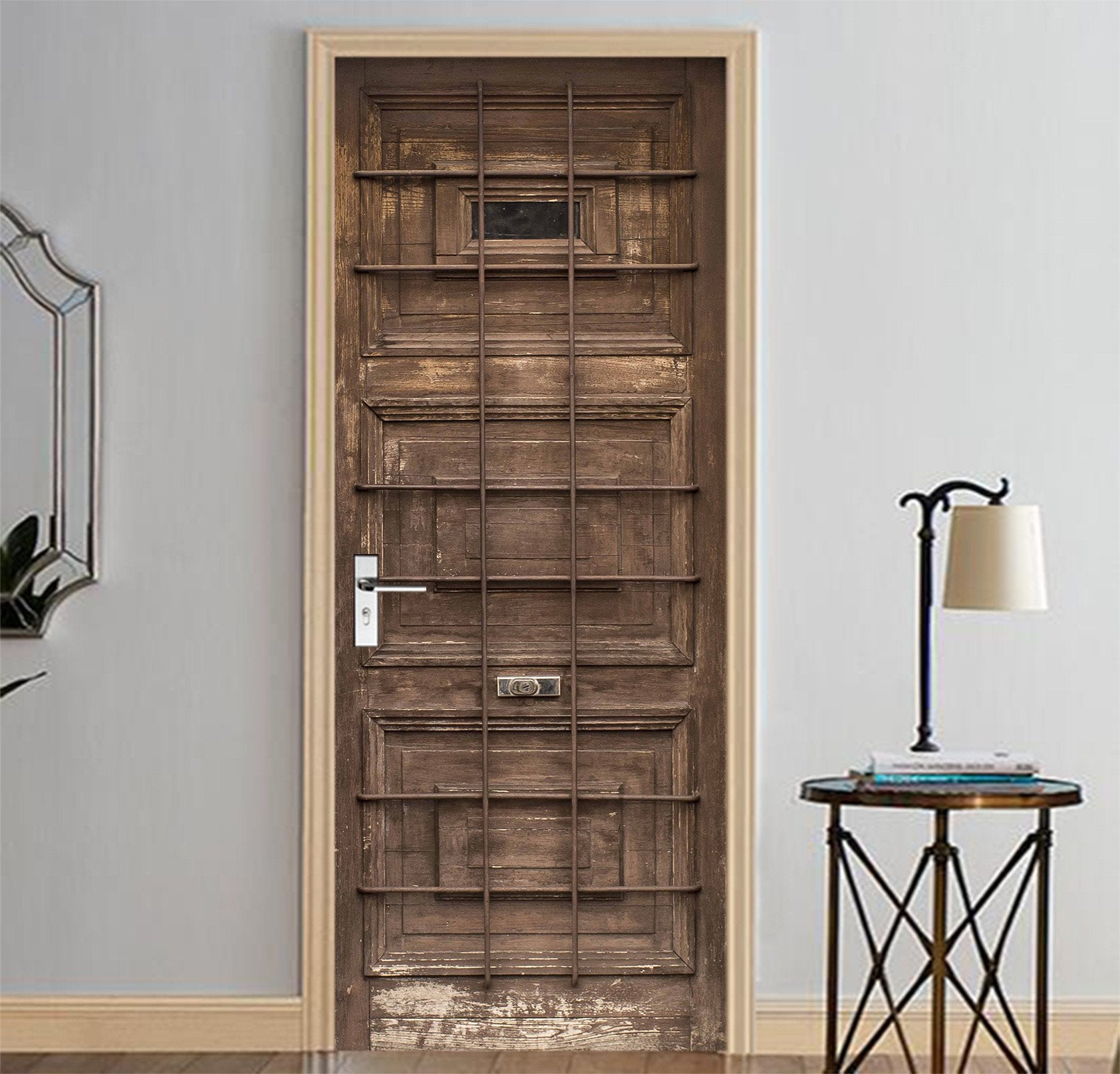 3D Wood Gate Metal Bars 19 Door Mural Wallpaper AJ Wallpaper 