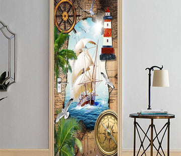 3D sailing sea seagull door mural Wallpaper AJ Wallpaper 