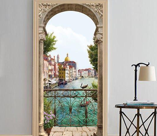 3D balcony Iron railing sea door mural 250cm high and 95cm wide AJ Wallpaper 