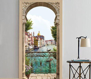 3D balcony Iron railing sea door mural 250cm high and 95cm wide AJ Wallpaper 