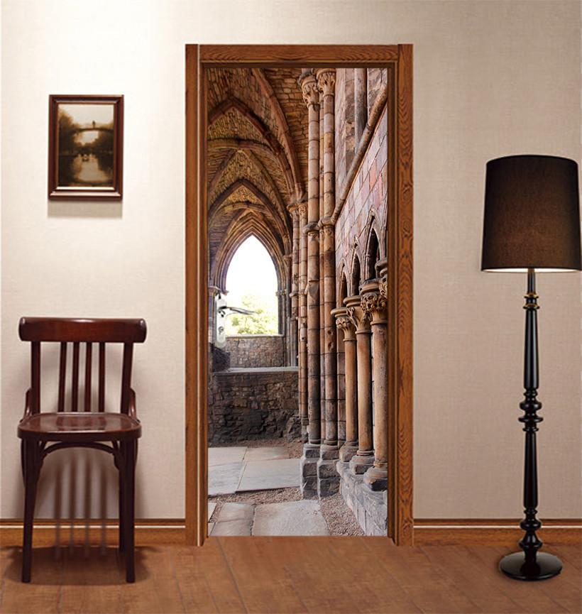 3D long corridor high post door mural Wallpaper AJ Wallpaper 