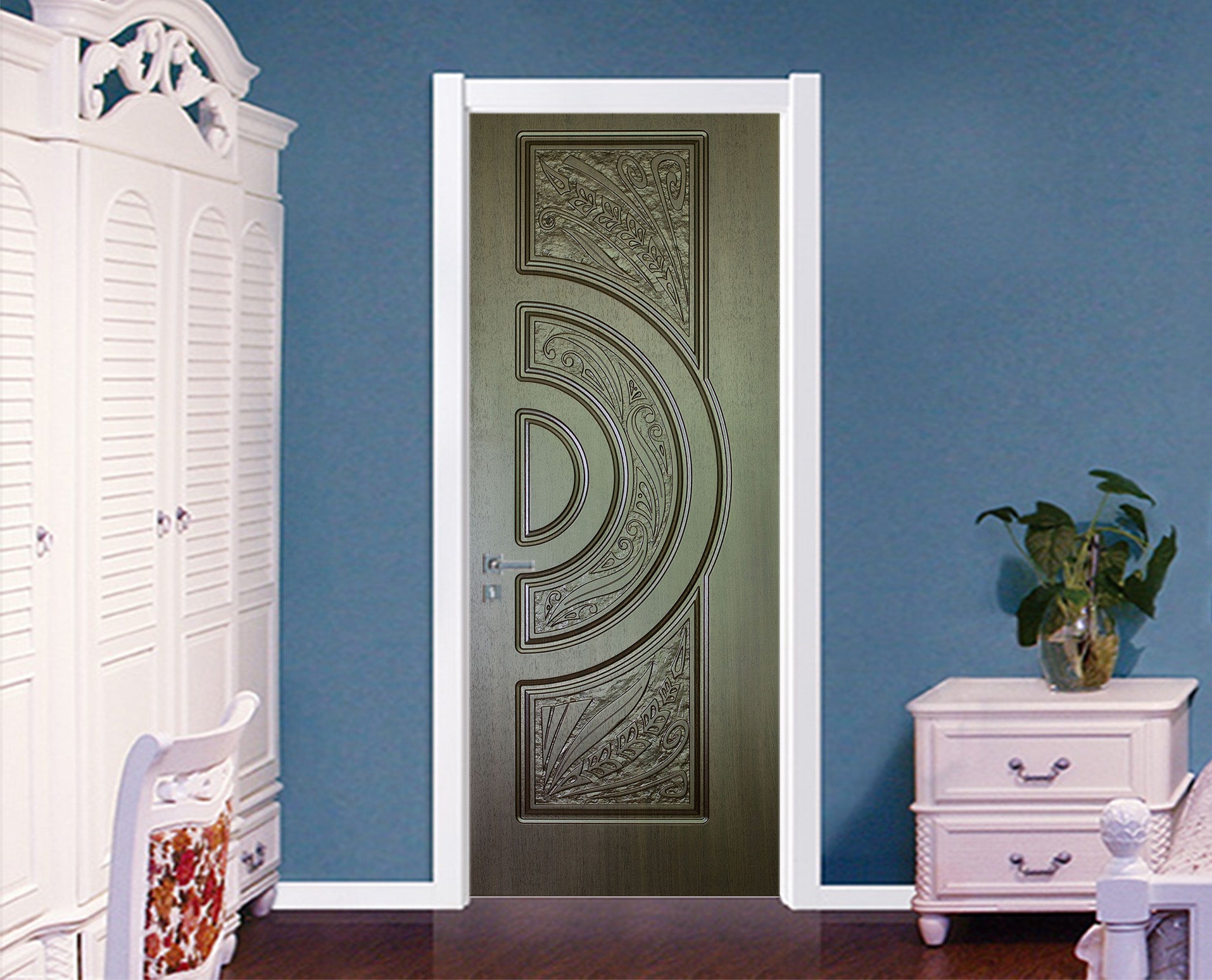3D Green Pattern 009 Door Mural