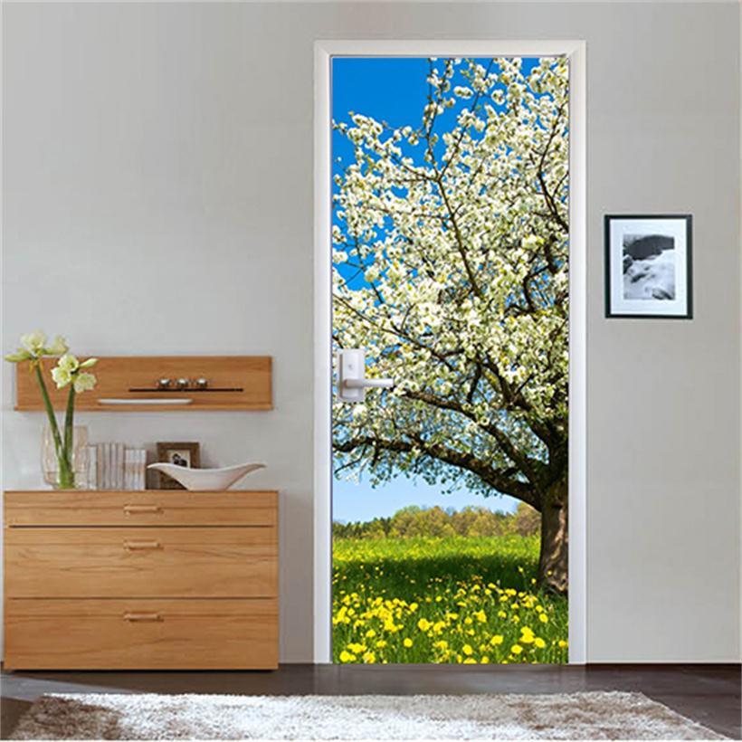 3D a flowering tree door mural Wallpaper AJ Wallpaper 