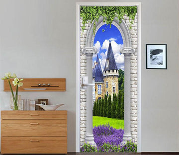 3D spires flowers and plants door mural Wallpaper AJ Wallpaper 
