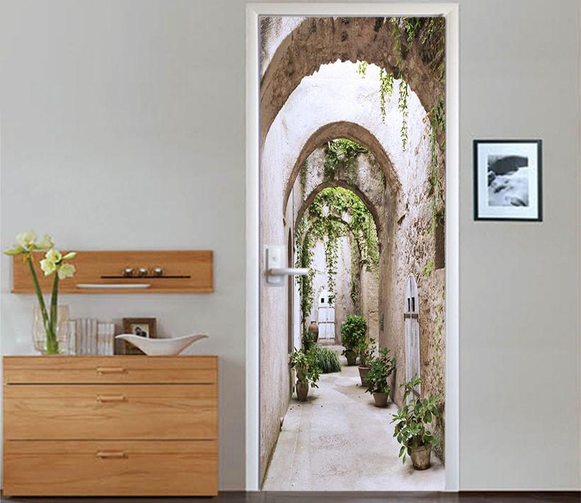 3D stone arch cane vine door mural Wallpaper AJ Wallpaper 