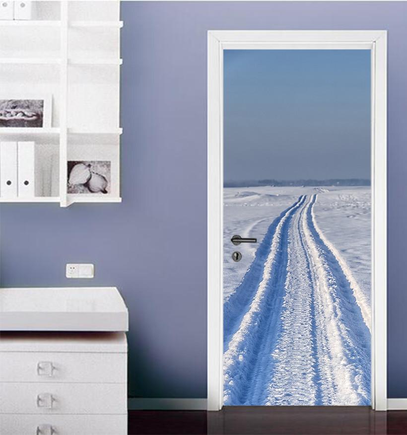 3D road in the snow door mural Wallpaper AJ Wallpaper 