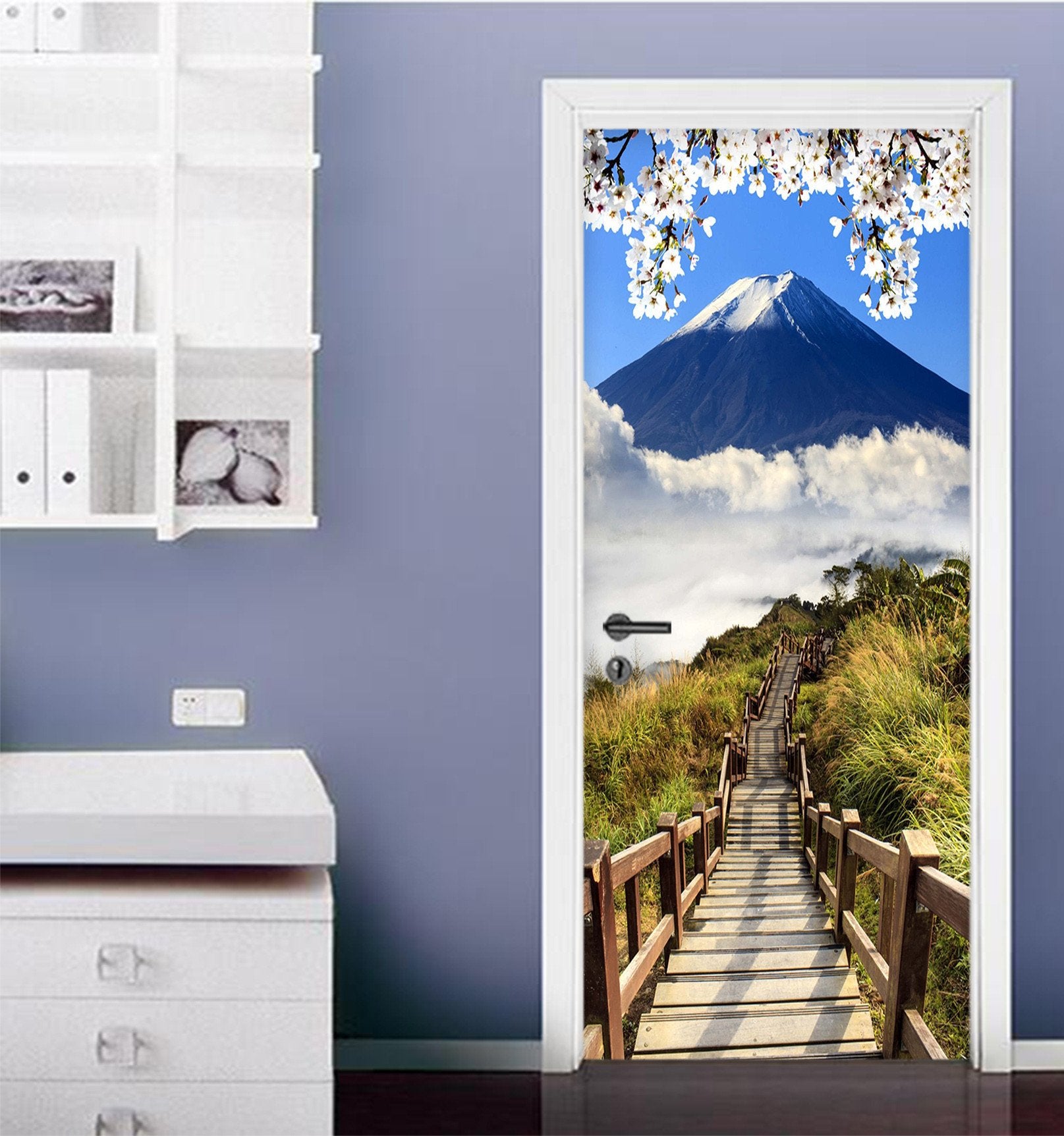 3D Mount Fuji Wooden Stairs 65 Door Mural Wallpaper AJ Wallpaper 