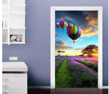 3D hot air balloon lavender flower field door mural Wallpaper AJ Wallpaper 