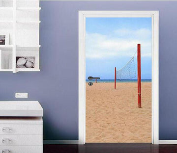 3D sandy beach net blue sky door mural Wallpaper AJ Wallpaper 