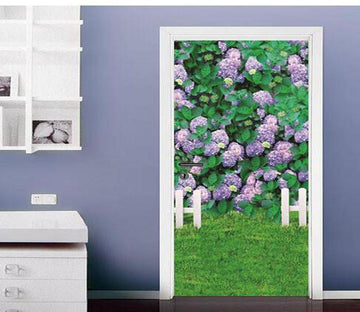 3D purple flowers grassland fence door mural Wallpaper AJ Wallpaper 