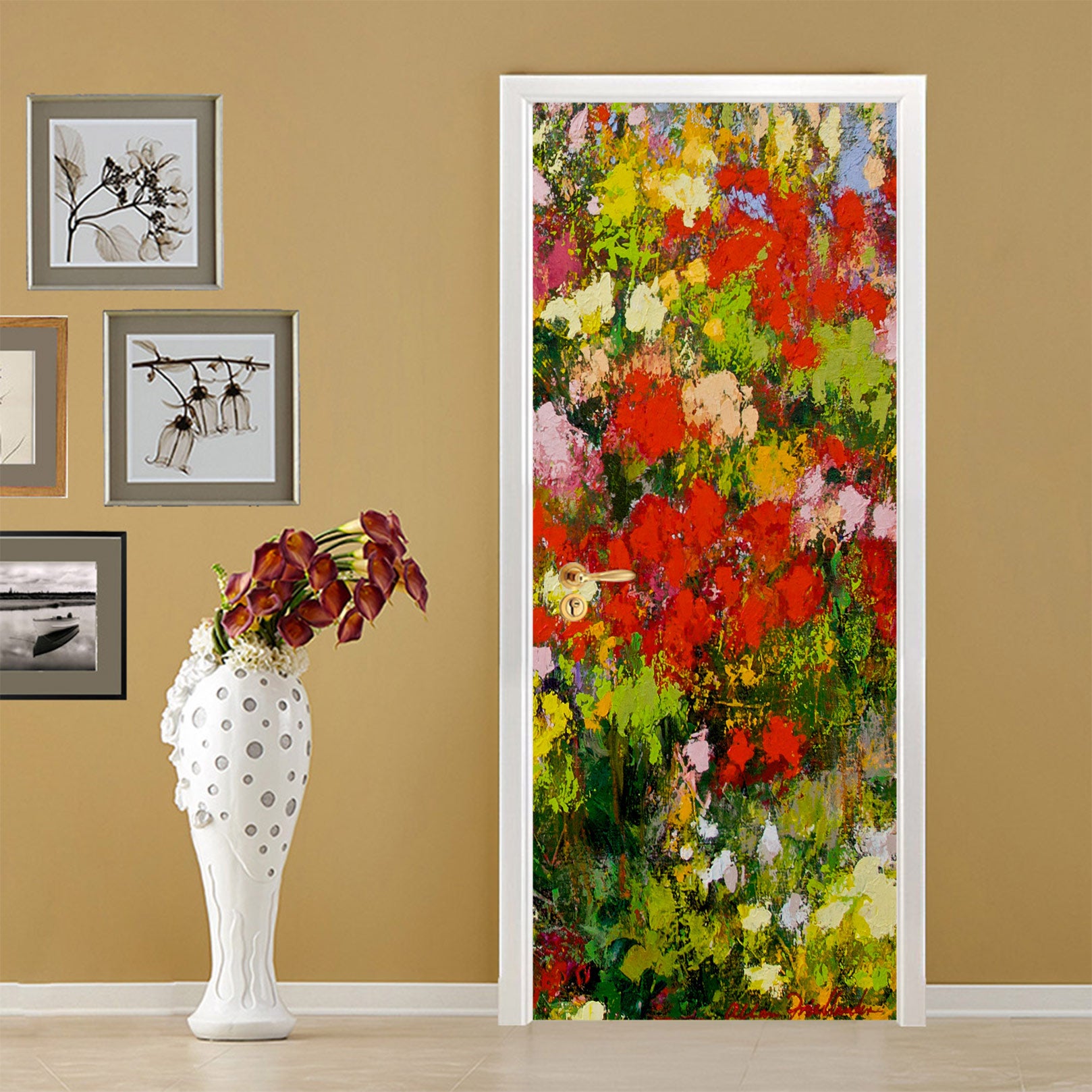 3D Red Flowers Grass 10115 Allan P. Friedlander Door Mural